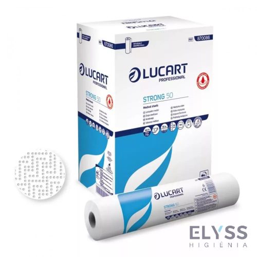 Lucart Strong 50 – Bakteriosztatikus orvosi papírlepedő, 2 rétegű, 50 cm × 50 m (6 tekercs/karton)