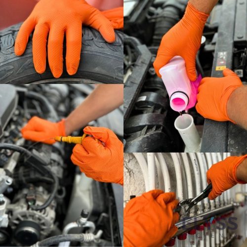 GRIPZZLY nitril védőkesztyű – narancssárga, púdermentes, gyémánt textúrájú (S–M–L–XL) - 50 db