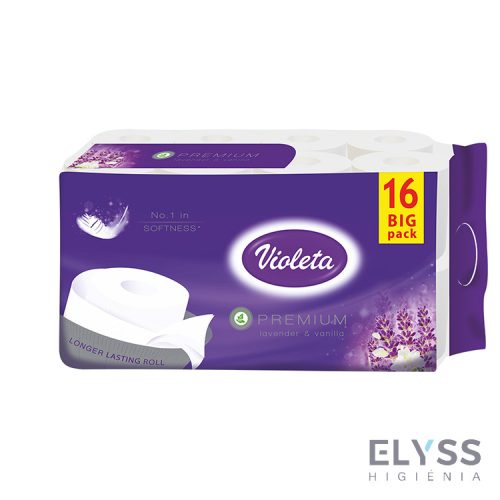 Violeta Premium 3 rétegű WC papír – 130 lapos, 16 tekercs, Levendula & Vanília