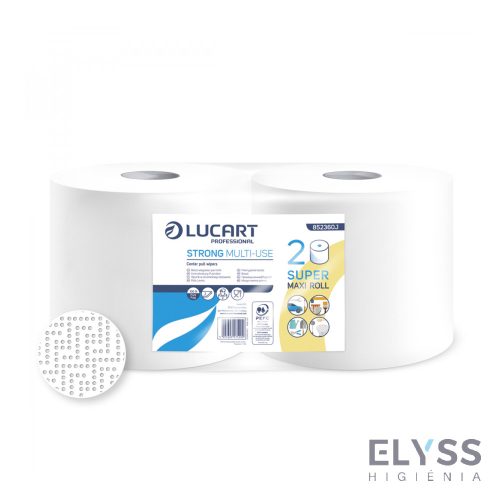 Lucart Strong Multi-Use ipari törlőpapír – 2 rétegű cellulóz, hófehér, 22x23 cm lapméret, 760 lap/tekercs, 25 cm átmérő, 2 tekercs/zsugor