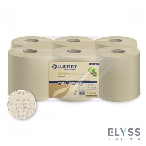 Lucart EcoNatural L-One Mini belső adagolású tekercses toalettpapír – 2 rétegű, havana barna, 800 lap/tekercs, 13,4x20 cm lapméret, 18,1 cm átmérő, 12 tekercs/zsugor