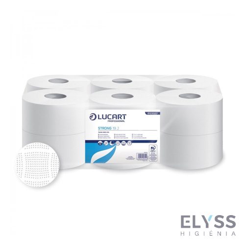 Lucart Strong 19 J toalettpapír – 2 rétegű cellulóz, hófehér, 130 méter/tekercs, 19 cm átmérő, 12 tekercs/zsugor