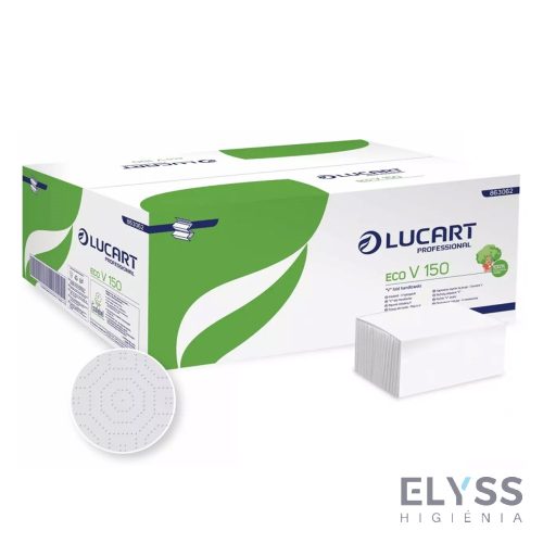 Lucart Eco V 150 V-hajtogatott kéztörlő – 2 rétegű, fehér, 25x23 cm lapméret, 150 lap/csomag, 20 csomag/karton