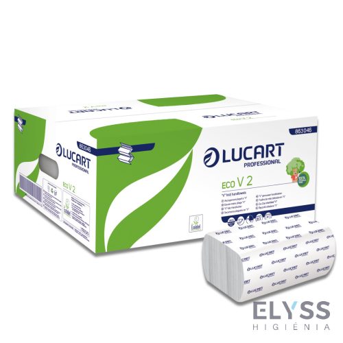 Lucart Eco V2 V-hajtogatott kéztörlő – 2 rétegű, fehér, 21x21 cm lapméret, 190 lap/csomag, 20 csomag/karton