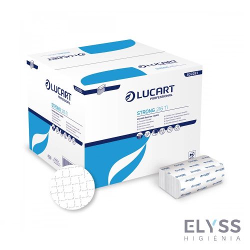 Lucart Strong 216 TI hajtogatott szalvéta – 2 rétegű, hófehér cellulóz, 16,4x24 cm, 150 lap/csomag, 40 csomag/karton